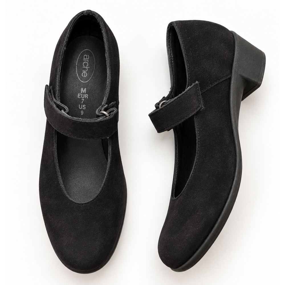Arche Black Nubuck Suede Mary Jane Pumps Shoes Womens 9 EUR 40 Made in France